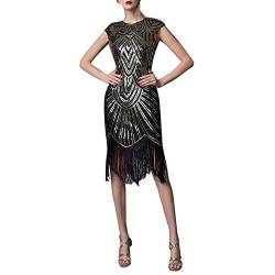 MNRIUOCII 1920s Kleid Damen Sexy V Ausschnitt Flapper Charleston Kleid 20er Jahre Retro Stil Great Gatsby Motto Party Damen Fasching Kostüm Kleid (Y1-A, L) von MNRIUOCII