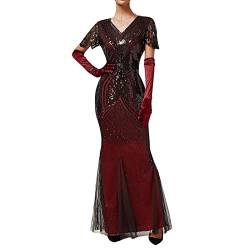 MNRIUOCII 1920s Kleid Damen Sexy V Ausschnitt Flapper Charleston Kleid 20er Jahre Retro Stil Great Gatsby Motto Party Damen Fasching Kostüm Kleid von MNRIUOCII