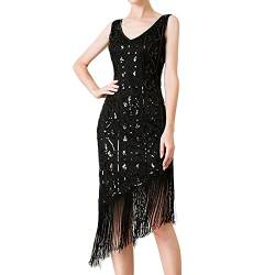 MNRIUOCII 1920s Kleid Damen Sexy V Ausschnitt Flapper Charleston Kleid 20er Jahre Retro Stil Great Gatsby Motto Party Damen Fasching Kostüm Kleid von MNRIUOCII