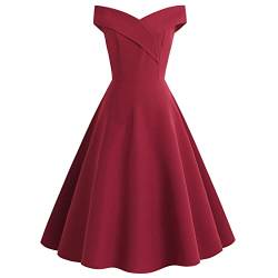 MNRIUOCII Damen 1950er Vintage Rockabilly Hepburn Stil Cocktailkleid V-Ausschnitt Faltenrock Retro Kleider Petticoat Cocktail Festliche Kleider Knielang von MNRIUOCII