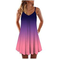 MNRIUOCII Damen Kleider Sommer Spaghettiträger Knielang Strandkleider Kurz V Ausschnitt Farbverlauf Kleid Leicht Sommerkleid Für Frauen Mädchen von MNRIUOCII