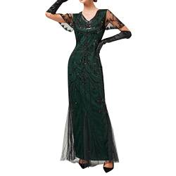 MNRIUOCII Damen Pailletten 1920s Kleid Flapper Charleston Kleid V Ausschnitt Great Gatsby Motto Party Damen Fasching Kostüm Kleid (AA1-Green, XXL) von MNRIUOCII