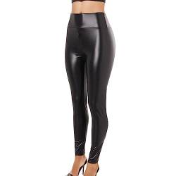 MNRIUOCII Faux-Hosen-Leggings mit Stretch-Taille für Damen, hohe -Kunstlederhose, Reißverschluss, offener Schritt Latex Hose Damen Reißverschluss (Black, M) von MNRIUOCII