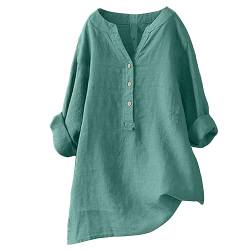 MNRIUOCII Musselin Bluse Damen Weiß Leinenbluse Sommer Große Größen Hemdbluse Leinen Elegant Longbluse Blusenshirt V-Ausschnitt Tuniken Damenblusen Oberteile Leinenhemd von MNRIUOCII