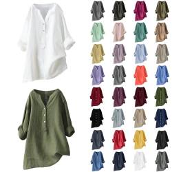 MNRIUOCII Musselin Bluse Damen Weiß Leinenbluse Sommer Große Größen Hemdbluse Leinen Elegant Longbluse Blusenshirt V-Ausschnitt Tuniken Damenblusen Oberteile Leinenhemd von MNRIUOCII