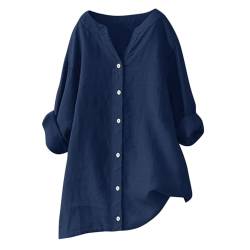 MNRIUOCII Musselin Bluse Damen Weiß Leinenbluse Sommer Große Größen Hemdbluse Leinen Elegant Longbluse Blusenshirt V-Ausschnitt Tuniken Damenblusen Oberteile Leinenhemd von MNRIUOCII