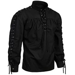 MNSWR Herren Mittelalter Hemd Stehkragen Renaissance Viktorian Viking Kostüm Rüschenhemd Gothic Herren Mittelalter Hemd Viking Kostüm Kariertes Hemd Herren Hippie Shirt Herren Glitzer Hem von MNSWR