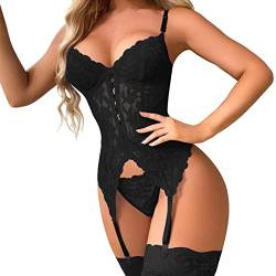 MNSWR Lingerie Women Dessous Damen Sexy Unterwäsche Set Kostüm Damen Sexy Spitze Bodysuit Unterwäsche Strapsen Dessous Spitze Damen Sexy Unterwäsche Spitze Push-Upträger-BH Und Höschen von MNSWR