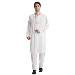 MNSWR Male Anzug Zweiteilig Colorful Herren Abaya Muslimische Kleider Arabisch Nahost Robe Set Lange Ärmel Männer Muslim Kleidung Langarm Muslimische Gebetskleidung Muslimische Dubai Robe von MNSWR