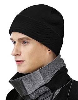 MOBIUSPHY Wintermütze Herren Damen Strickmütze Beanie Mütze Schwarz Wollmütze Winter Erwachsener klassisches Design Herrenmütze Modern Weich Elastisch Haube aus atmungsaktivem (Schwarz) von MOBIUSPHY