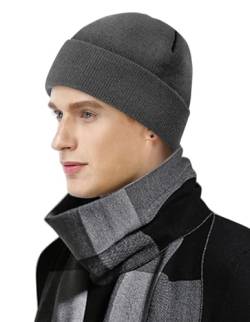 MOBIUSPHY Wintermütze Herren Damen Strickmütze Beanie Mütze Wollmütze Winter Erwachsener klassisches Design Herrenmütze Modern Weich Elastisch Haube aus atmungsaktivem Dunkelgrau von MOBIUSPHY