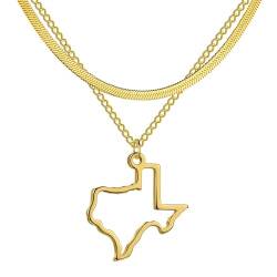 MOBSAN Halskette Doppellagige Halskette mit hohlem Texas-Kartenanhänger Party Geschenk von MOBSAN