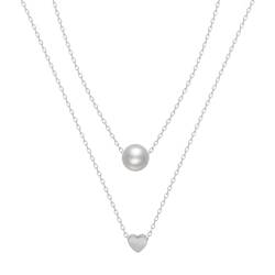 MOBSAN Halskette Schmuck doppellagige Schlüsselbeinkette Perlen-Liebesanhänger-Halskette Party Geschenk von MOBSAN