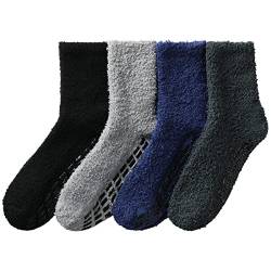 MOCOCITO 4 Paare Socken Herren aus Coral-Fleece, Flauschige Kuschelsocken, Weiche Bequeme Winter Dicke Socken Warme Bettsocken, Lustige socken, Größe Geeignet für Herren 40 bis 44 von MOCOCITO