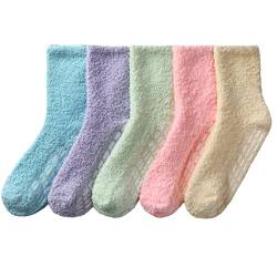 MOCOCITO 5 Paare Socken Damen aus Coral-Fleece, Flauschige Kuschelsocken, Weiche Bequeme Winter Dicke Socken Warme Bettsocken, Lustige socken, Größe Geeignet für Damen 35 bis 42(B2) von MOCOCITO