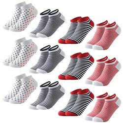 MOCOCITO Sneaker Socken Herren Damen | aus Baumwolle 8/12 Paar, Sportsocken Herren Damen 35-48 | Füßlinge | Laufsocken | Kurze Socken | Größen 35-48… (39-43, Streifen und Punkt 12 Paar [Rot]) von MOCOCITO