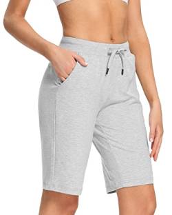 MOCOLY Damen Bermuda Shorts Knielang Kurze Sport Shorts Laufshorts Atmungsaktive Sweatshorts Gym Fitness Jogging Running Tennis Volleyball Training Sweat Shorts mit Handytasche Licht Grau S von MOCOLY