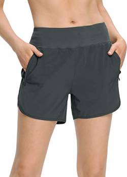 MOCOLY Damen Sport Shorts Kurze Hose Yoga Fitness Gym Laufshorts Atmungsaktive Kurze Sporthose Laufhose Jogginghose 4 & 7 Zoll Shorts Kurz-Grau XL von MOCOLY