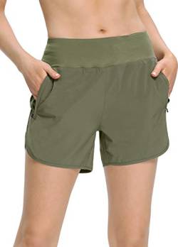 MOCOLY Damen Sport Shorts Kurze Hose Yoga Fitness Gym Laufshorts Atmungsaktive Kurze Sporthose Laufhose Jogginghose 4 & 7 Zoll Shorts Kurz-Grün XXL von MOCOLY