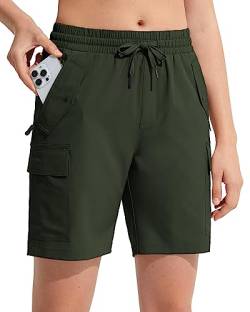 MOCOLY Damen Wander Cargo Shorts Schnell Trocknend Outdoor Wandershorts Kurz Leicht Sommer Shorts mit Reißverschlusstaschen für Trekking Reisen Golf Camping Sport Armeegrün L von MOCOLY