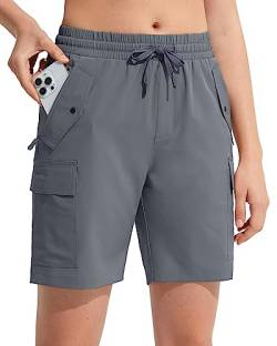 MOCOLY Damen Wander Cargo Shorts Schnell Trocknend Outdoor Wandershorts Kurz Leicht Sommer Shorts mit Reißverschlusstaschen für Trekking Reisen Golf Camping Sport Grau 3XL von MOCOLY