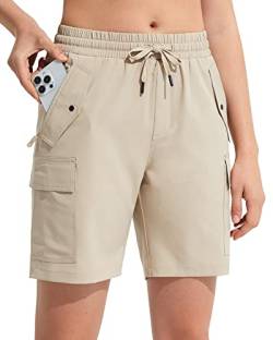 MOCOLY Damen Wander Cargo Shorts Schnell Trocknend Outdoor Wandershorts Kurz Leicht Sommer Shorts mit Reißverschlusstaschen für Trekking Reisen Golf Camping Sport Khaki 3XL von MOCOLY