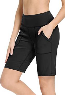 MOCOLY Damen Yoga Shorts Gym Fitnes Sport Shorts Atmungsaktive Running Sweat Shorts Laufshorts Radlershorts Sweatshorts Kurz High-Waist Yoga Hosen mit Taschen von MOCOLY