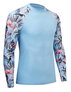 MOCOLY Herren UV Schutz Surf Shirt Wasserdicht Rashguard Schnelltrocknend Badeshirt Langarm Compression Shirt Funktionsshirt zum Schwimmen Surfen Segeln BJJ Sport Wandern Outdoor Blau 3XL von MOCOLY