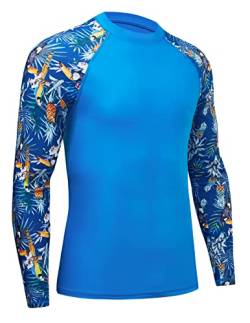 MOCOLY Herren UV Schutz Surf Shirt Wasserdicht Rashguard Schnelltrocknend Badeshirt Langarm Compression Shirt Funktionsshirt zum Schwimmen Surfen Segeln BJJ Sport Wandern Outdoor Königsblau 3XL von MOCOLY