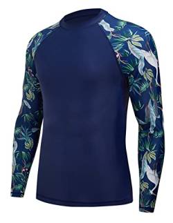 MOCOLY Herren UV Schutz Surf Shirt Wasserdicht Rashguard Schnelltrocknend Badeshirt Langarm Compression Shirt Funktionsshirt zum Schwimmen Surfen Segeln BJJ Sport Wandern Outdoor Navy Blau 3XL von MOCOLY