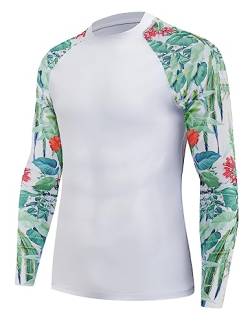 MOCOLY Herren UV Schutz Surf Shirt Wasserdicht Rashguard Schnelltrocknend Badeshirt Langarm Compression Shirt Funktionsshirt zum Schwimmen Surfen Segeln BJJ Sport Wandern Outdoor Weiß 3XL von MOCOLY