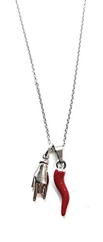 Moda Mavilla Herren-Halskette aus Stahl mit Glückshorn und Stahlhorn von MODA MavillA