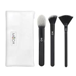 MODA Royal & Langnickel Pro Make-up-Pinsel-Set mit Tasche, inkl. Spitzpinsel, Rouge, Rouge und Highlight-Pinsel, Schwarz von MODA
