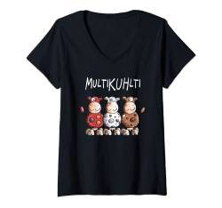 Damen MultiKUHlti Kühe T Shirt I Multikulti Multikulturell Tshirt T-Shirt mit V-Ausschnitt von MODARTIS - Fun Cartoon Kühe T-Shirts I Geschenke