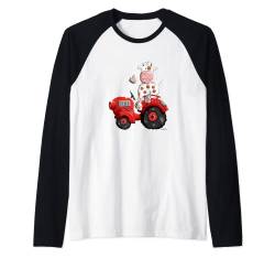 Kuh mit rotem Traktor T Shirt I Trecker Bauernhof Jungen Raglan von MODARTIS - Fun Cartoon Kühe T-Shirts I Geschenke