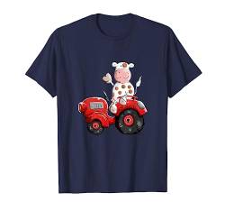Kuh mit rotem Traktor T Shirt I Trecker Bauernhof Jungen T-Shirt von MODARTIS - Fun Cartoon Kühe T-Shirts I Geschenke