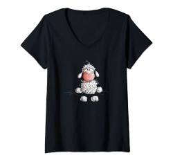 Damen Lustiges Wolliges Schaf I Schafe Comic Fun T-Shirt mit V-Ausschnitt von MODARTIS - Fun Cartoon Schafe T-Shirts I Geschenke