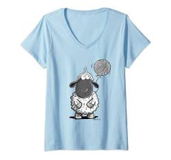 Damen Süßes Schaf mit Wollknäuel Ballon I Fun T-Shirt mit V-Ausschnitt von MODARTIS - Fun Cartoon Schafe T-Shirts I Geschenke