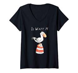 Damen Is Watt Spruch I Nordsee Leuchtturm mit Möwe Fun T-Shirt mit V-Ausschnitt von MODARTIS - Lustige Cartoon Fun T-Shirts