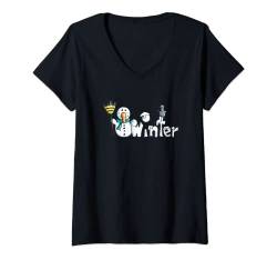 Damen Winter Schneemann T Shirt Wintermotiv Druck Funshirt T-Shirt mit V-Ausschnitt von MODARTIS - Lustige Cartoon Fun T-Shirts