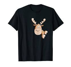 Happy Elch I Hirsch Rentier Wildtier Elche Tiermotiv T-Shirt von MODARTIS - Lustige Cartoon Fun T-Shirts
