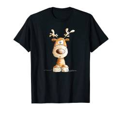 Happy Rentier I Hirsch Wildtier Elch Weihnachten Fun T-Shirt von MODARTIS - Lustige Cartoon Fun T-Shirts