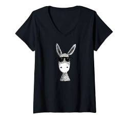 Damen Cooler Esel Mit Sonnenbrille T-Shirt I Lustiges Geschenk T-Shirt mit V-Ausschnitt von MODARTIS - Lustige Esel T-Shirts & Geschenke