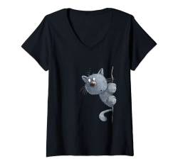 Damen Kleine Katze I Katzenmotiv für Katzen Liebhaber T-Shirt mit V-Ausschnitt von MODARTIS - Lustige Katzen T-Shirts & Geschenke