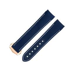MODBAND 20 mm gebogenes Uhrenarmband für Omega-Armband für AT150 Seamaster 300 Planet Ocean De Ville Speedmaster Blue White Line High-Density-Nylon-Rindsleder-Uhrenarmbänder (Color : Blue 7, Size : von MODBAND