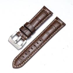 MODBAND Echtes Leder Uhrenarmband für Panerai Rindsleder Crazy Horse Armband Herren Armband Glattes Armband 20mm 22mm 24mm 26mm (Color : ClassicBrown-Silver, Size : 20mm) von MODBAND
