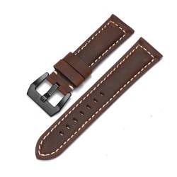 MODBAND Echtes Leder Uhrenarmband für Panerai Rindsleder Crazy Horse Armband Herren Armband Glattes Armband 20mm 22mm 24mm 26mm (Color : Dark Brown-Black, Size : 22mm) von MODBAND