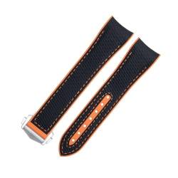 MODBAND Für Omega-Armband für 43,5 mm Zifferblatt, Seamaster 600, 21 mm weiches FKM-Fluorubber-Nylon-Textur-Vollgummi-Uhrenarmband mit Faltschließe (Color : Black Orange 6, Size : 22mm) von MODBAND