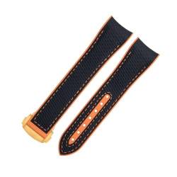 MODBAND Für Omega-Armband für 43,5 mm Zifferblatt, Seamaster 600, 21 mm weiches FKM-Fluorubber-Nylon-Textur-Vollgummi-Uhrenarmband mit Faltschließe (Color : Black Orange 9, Size : 22mm) von MODBAND
