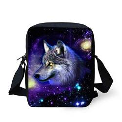 MODEGA Kinder Crossbody Taschen Geldbörse Casual Schulter Handtasche Kleine Sling Satchel Geschenke für Frauen Mädchen, Grau - Galaxy Wolf - Größe: Medium von MODEGA